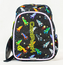 Czarny plecak dziecięcy w rakiety kosmiczne Coolpack z kablem USB i podświetleniem LED - MODA SANOK