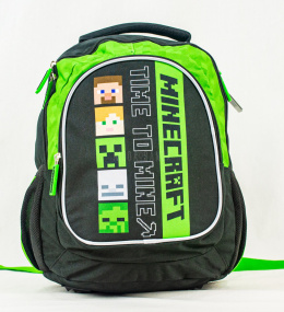 Dwukomorowy czarno-zielony plecak z nadrukami z Minecrafta i napisami - MODA SANOK