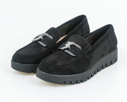 Czarne buty loafersy ze srebrnym grubym łańcuszkiem na lekkiej platformie SERGIO LEONE - MODA SANOK
