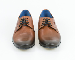 Eleganckie męskie skórzane buty w kolorze brązowym z przyciemnianym dołem - MODA SANOK