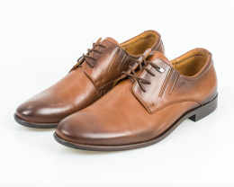 Eleganckie skórzane męskie brązowe buty z przyciemnianym przodem gładkie - MODA SANOK