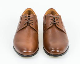 Skórzane męskie buty w jednolitym kolorze z wytłaczanym wzorem brąz - MODA SANOK