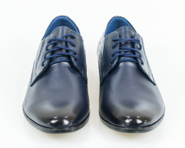 Skórzane męskie buty z przyciemnianym przodem w kolorze granatowym - MODA SANOK