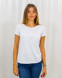 Uniwersalna biała koszulka z elastycznego materiału z krótkim rękawkiem basic VOLCANO - MODA SANOK