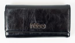 Czarny duży damski portfel elegancki wykonany ze skóry ekologicznej zapinany na zatrzask - MODA SANOK