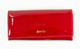 Czerwony elegancki duży damski portfel z błyszczącego materiału w ciekawy wzór ROVICKY - MODA SANOK