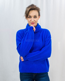 Damski cieplutki sweterek golf w kolorze chabrowym z wełną i moherem w składzie Zoe - MODA SANOK