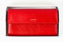 Damski duży portfel w kolorze jasnej czerwieni z zasuwaną kieszonką z tyłu - MODA SANOK