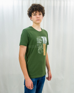 T-shirt VOLCANO męski bawełniany w kolorze zielonym z nadrukiem i napisami - MODA SANOK