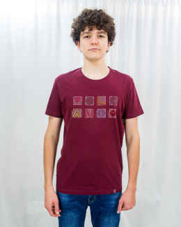 T-shirt VOLCANO męski w kolorze bordowym z geometrycznym nadrukiem basic - MODA SANOK