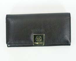 Czarny damski uniwersalny portfel matowy wykonany ze skóry ze złotym elementem Gregorio - MODA SANOK