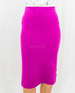 Damska długa spódnica w kolorze różowym z ozdobnymi przeszyciami i gumką w pasie - MODA SANOK