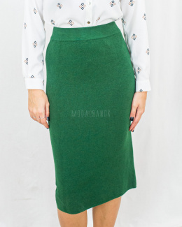 Damska długa spódnica w kolorze zielonym z ozdobnymi przeszyciami i gumką w pasie - MODA SANOK