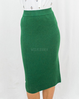 Damska długa spódnica w kolorze zielonym z ozdobnymi przeszyciami i gumką w pasie - MODA SANOK