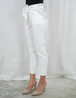 Oryginalne białe spodnie Lavinia damskie wiązane - eleganckie - MODA SANOK