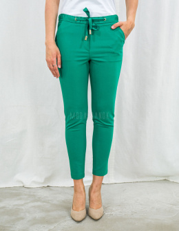 Oryginalne spodnie Lavinia damskie wiązane na gumce eleganckie - butelkowa zieleń - Moda Sanok