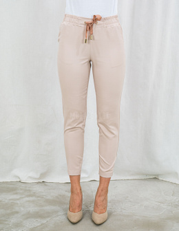 Oryginalne spodnie Lavinia damskie wiązane na gumce eleganckie - jasny beż - Moda Sanok