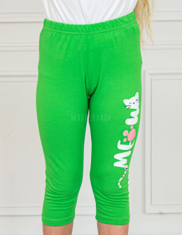 Bawełniane legginsy 3/4 w kolorze zielonym z kotkiem PIK - MODA SANOK