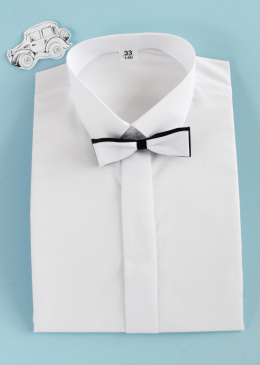 Biała koszula chłopięca z długim rękawem i dodatkową muchą MIK - MODA SANOK