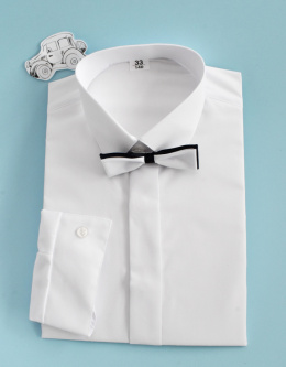 Biała koszula chłopięca z długim rękawem i dodatkową muchą MIK - MODA SANOK