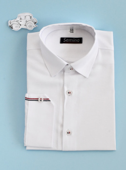 Biała koszula z długim rękawem i trójkolorowym paskiem SEMINA - MODA SANOK