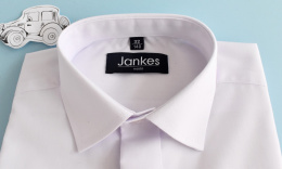 Biała koszula z długim rękawem i zakrytymi guzikami JANKES - MODA SANOK