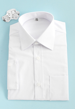 Biała koszula z długim rękawem typu SLIM i kieszonką MIK - MODA SANOK