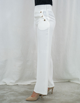 Białe spodnie damskie z szeroką nogawką i rzędowymi guzikami CORALLINE-MODA SANOK