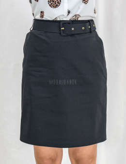 Czarna elegancka spódnica z paskiem i kieszeniami BB - MODA SANOK