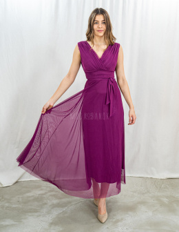 Długa elegancka sukienka w kolorze bordowym na ramiączkach - MODA SANOK