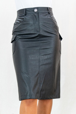 Czarba elegancka spódnica midi z eco skóry i kieszeniami BB - MODA SANOK