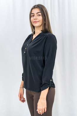 Czarna elegancka damska bluzka z długim rękawem oraz ozdobnymi złotymi guziczkami PELIPE - MODA SANOK