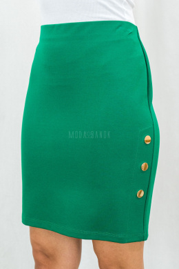 Elegancka damska spódnica midi ołówkowa w kolorze zielonym ze złotymi guziczkami - MODA SANOK