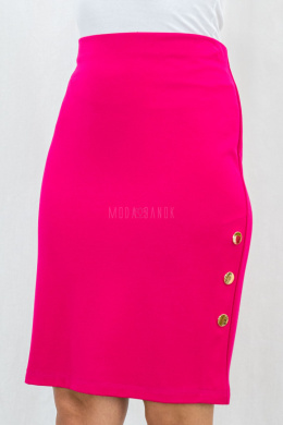 Elegancka damska spódnica w kolorze mocnego różu ze złotymi guziczkami - MODA SANOK