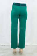 Eleganckie spodnie z pasem o kolorze butelkowej zieleni BARTON - MODA SANOK