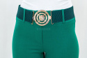 Eleganckie spodnie z pasem o kolorze butelkowej zieleni BARTON - MODA SANOK