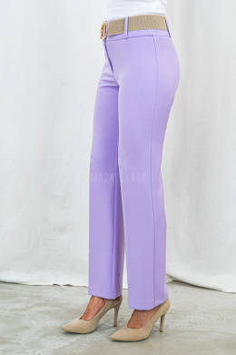 Eleganckie spodnie z pasem o kolorze jasnego fioletu BARTON - MODA SANOK