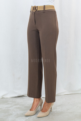 Eleganckie spodnie z paskiem w kolorze brązowym BARTON - MODA SANOK