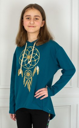 Morska bluza z kapturem z aplikacją dla dziewczynki MIRA - MODA SANOK