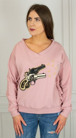 Różowa bluza z frędzlami z nadrukiem rewolwerów MODA SANOK