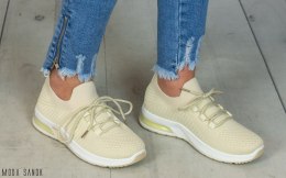 Beżowe damskie buty sportowe materiał siateczka wiązane na sznurówkę Moda Sanok