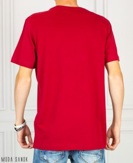 Czerwona Koszulka T-shirt z drobnym białym nadrukiem męska VOLCANO MODA SANOK