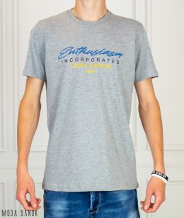 Męska szara koszulka T-shirt z napisami Bastion Moda Sanok