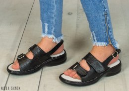 Zdrowotne czarne damskie sandały rzep pasek - Moda Sanok