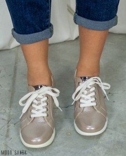 Buty Sergio Leone damskie sportowe połysk - beż - Moda Sanok
