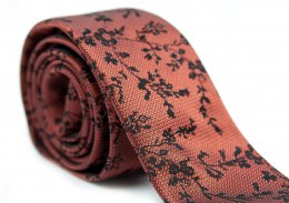 Stylowy pomarańczowo-czarny krawat ze wzorem - MODA SANOK