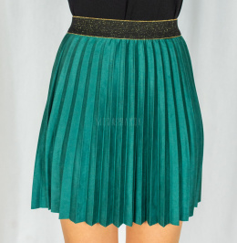 Damska zamszowa spódnica mini na gumce plisowana Lolita - butelkowa zieleń - Moda Sanok