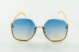 Okulary damskie przeciwsłoneczne duże w odcieniu niebieskiego ze złotymi elementami MODA SANOK