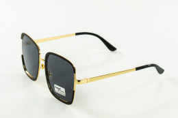 Okulary przeciwsłoneczne damskie czarne z oprawkami w kolorze złota ,duże, filtr MODA SANOK