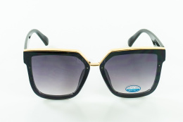 Okulary przeciwsłoneczne damskie duże lekkie czarne plastikowe w złoto- czarnej oprawce MODA SANOK